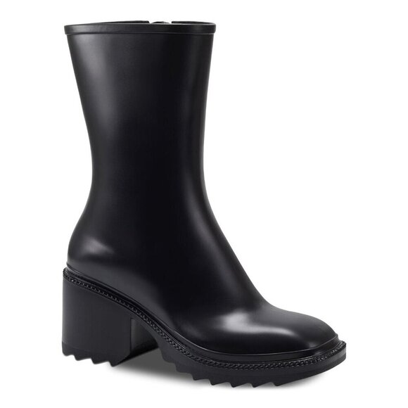 INC Womens Black Cushioned Everett Square Toe Block Heel Zip-Up Rain Boots - Picture 1 of 3